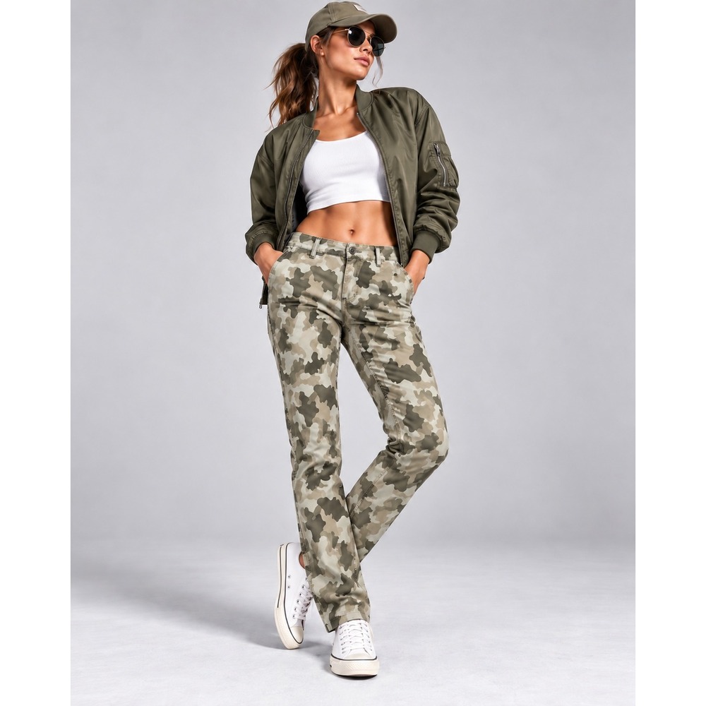 Gap Womens Straight Khaki High Rise Camo Pants Size 6 Green Camouflage Stretch